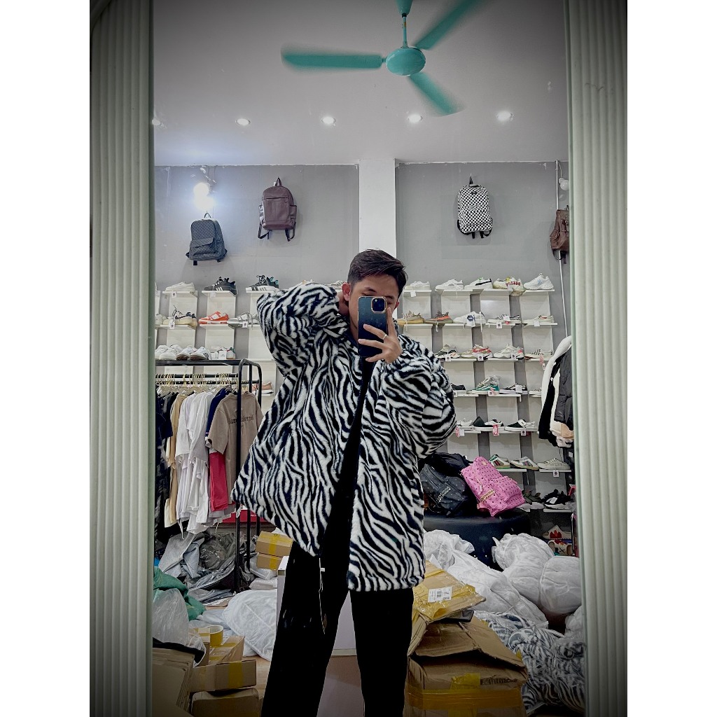 Áo Lông Thỏ mùa Đông họa tiết ngựa vằn lót trần bông