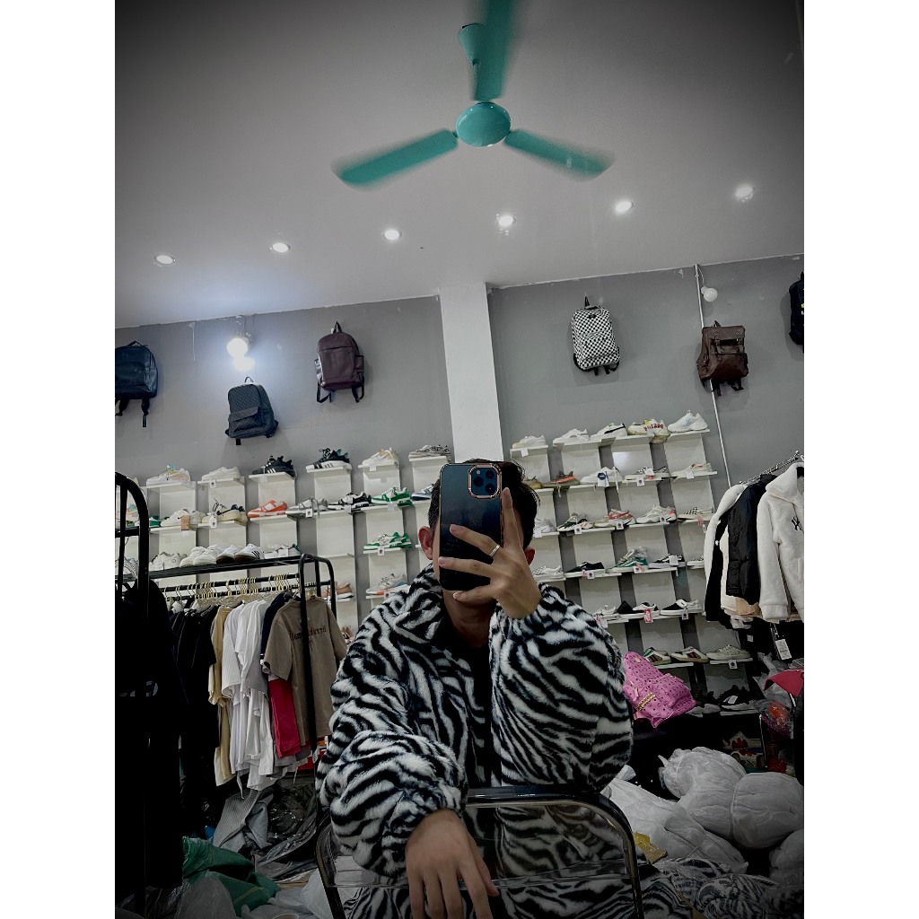 Áo Lông Thỏ mùa Đông họa tiết ngựa vằn lót trần bông