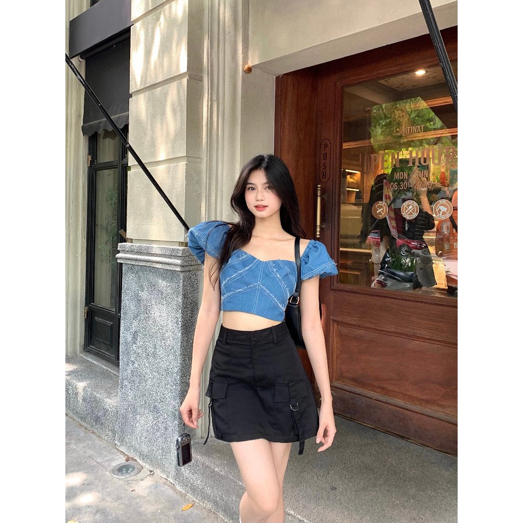 Áo Bò Denim Ôm Sát Croptop Phong Cách Retro, Áo Lửng Denim Thời Trang Dành Cho Nữ | Eager Top | Secodee
