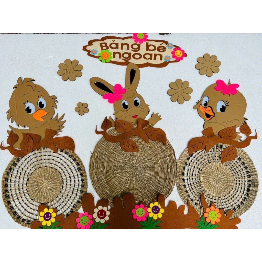 Bảng bé ngoan cho bé chất mẹt cói trang trí theo bộ