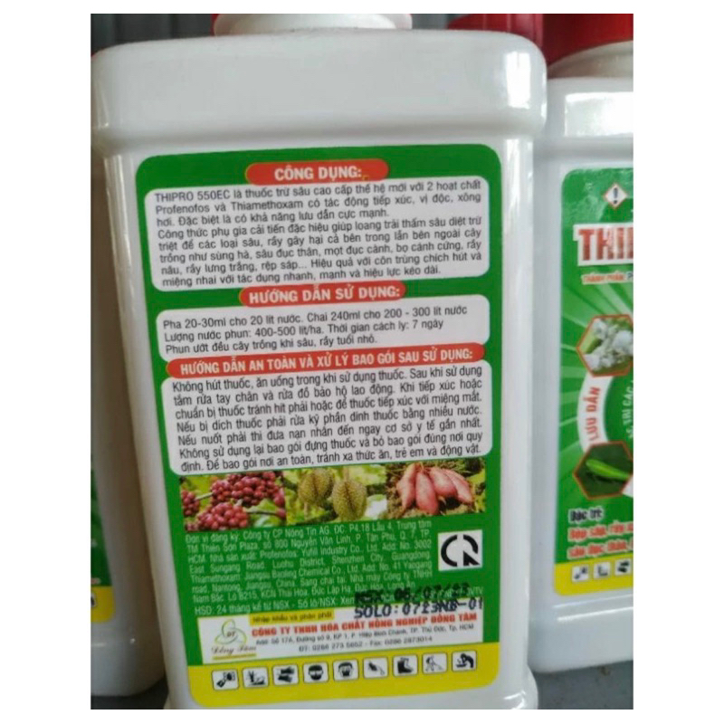 Thipro 550EC- trừ nhiêù loại như rệp sáp, tuyến trùng, sâu đục thân, sùng hà, nhện đỏ, sâu đục trái...