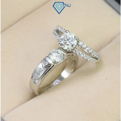 Nhẫn đôi nam nữ Moissanite xi bạch kim kèm thẻ tra cứu sang trọng, khắc tên NDM0010 - Trang Sức TNJ