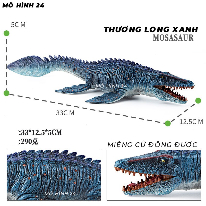 Đồ chơi Khủng long mô hình THƯƠNG LONG mosasaurus mosasaur xanh xám dinosaur size to jurassic park mồm cử động được