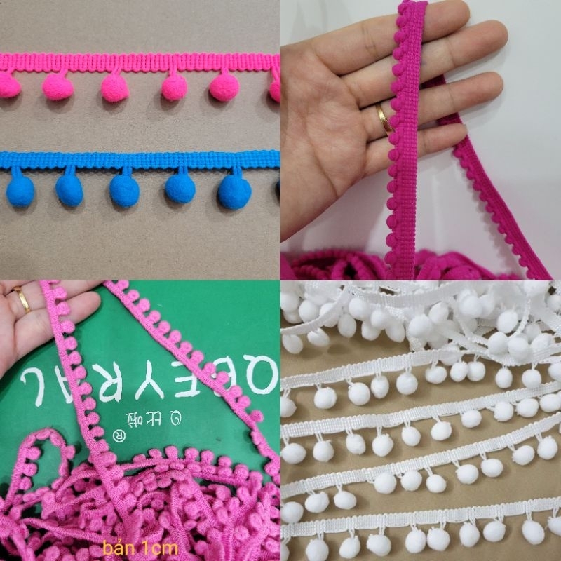 Dây viền trang trí pompom, ren tua rua pompom bản 2cm VIDEO SHOP TỰ QUAY