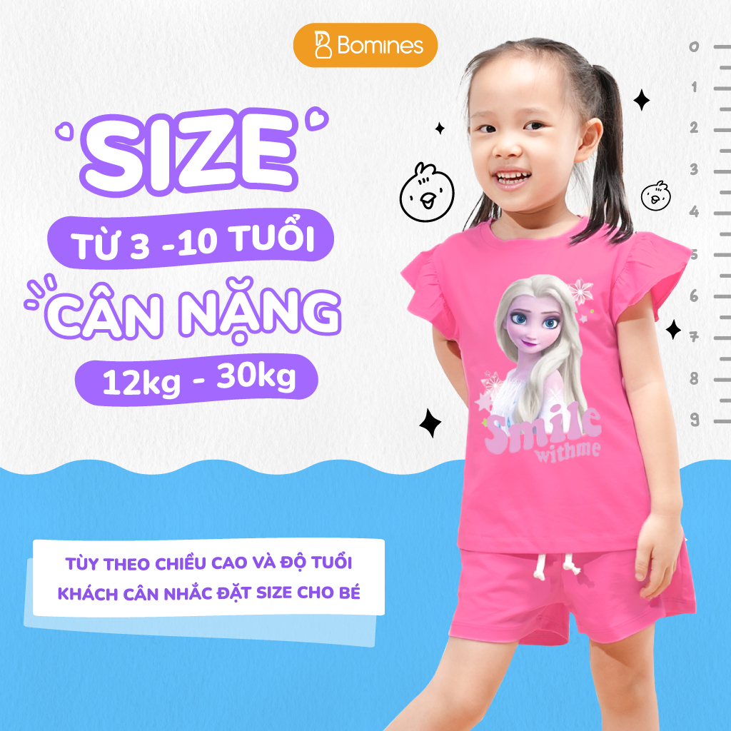 Đồ bộ bé gái Elsa Bomines, bộ short hè thun cotton thoáng mát cho bé 3-10 tuổi khoảng 12-30kg DBSBGELSASMILE