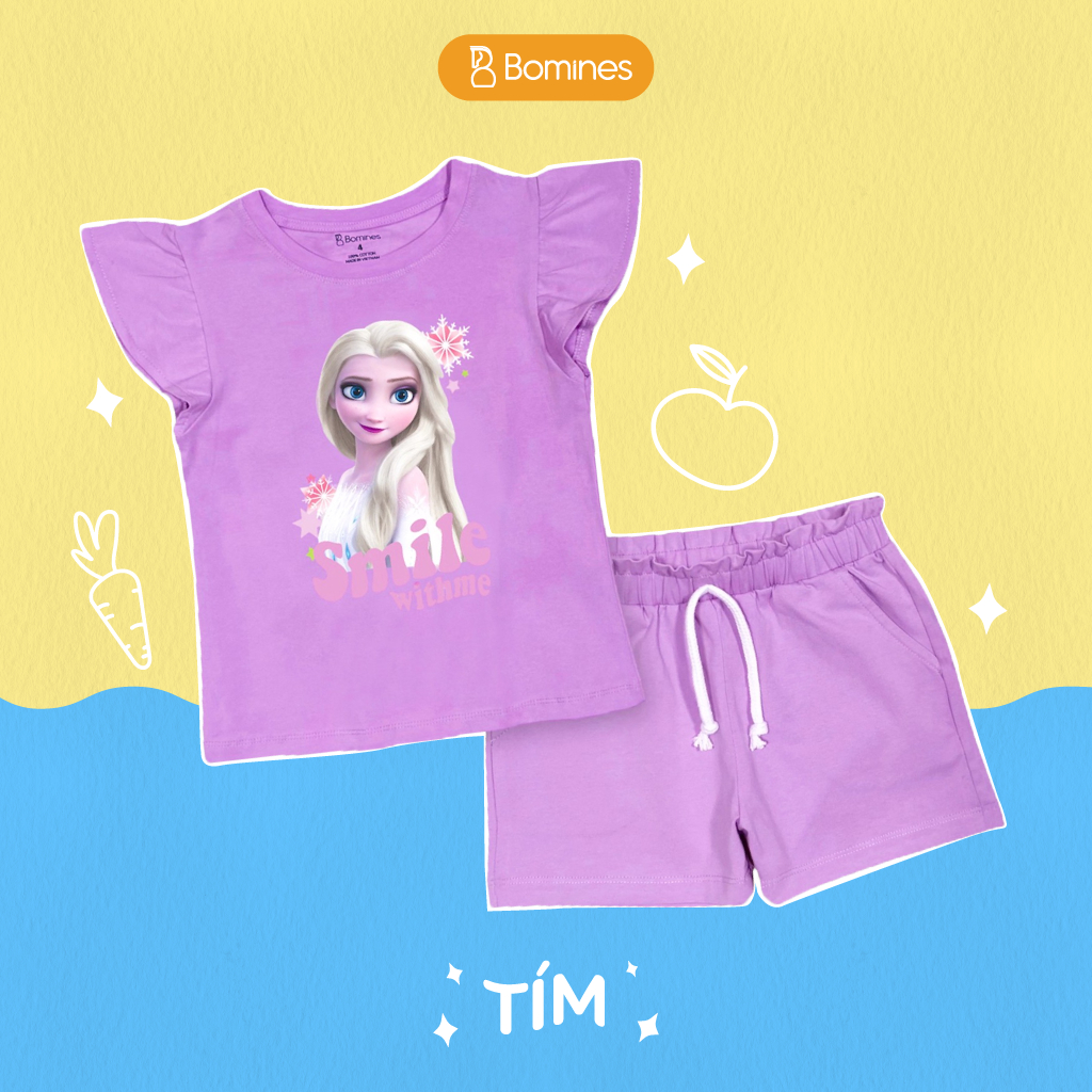 Đồ bộ bé gái Elsa Bomines, bộ short hè thun cotton thoáng mát cho bé 3-10 tuổi khoảng 12-30kg DBSBGELSASMILE