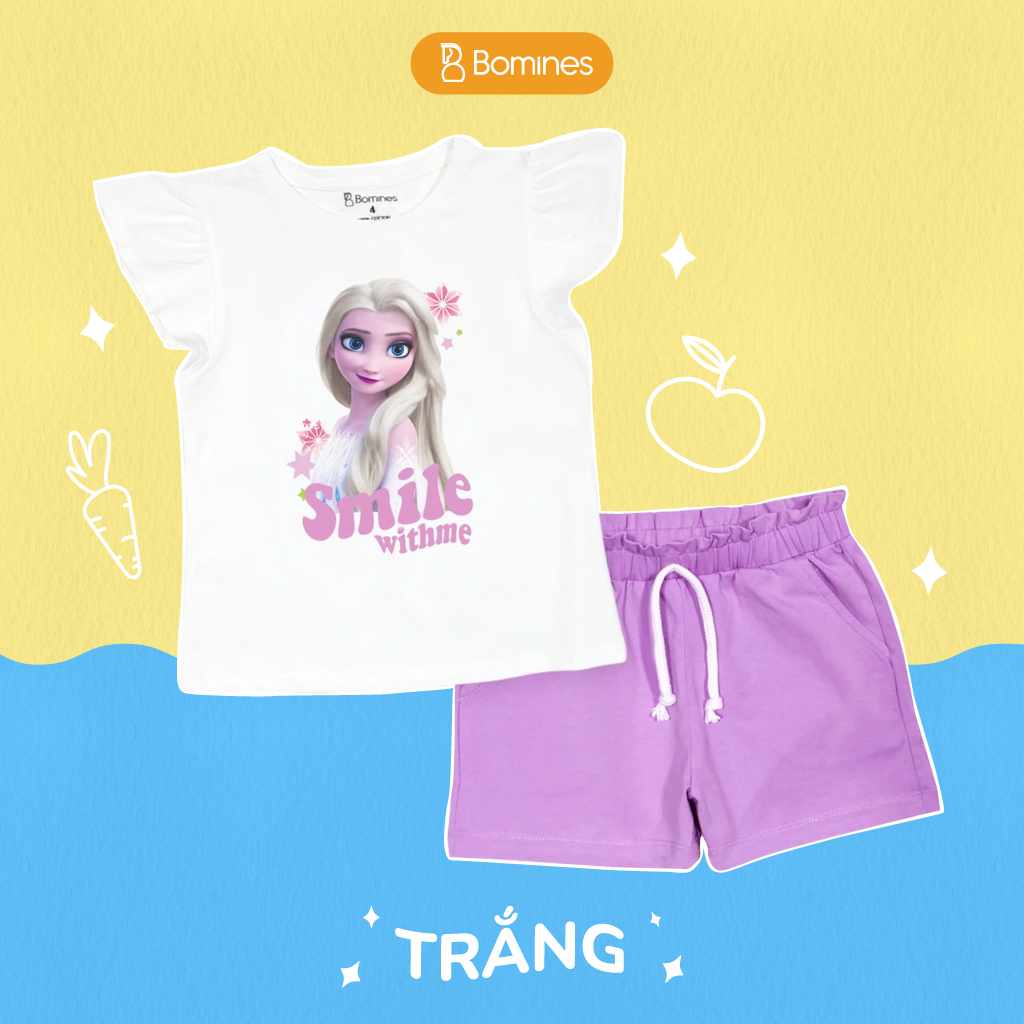 Đồ bộ bé gái Elsa Bomines, bộ short hè thun cotton thoáng mát cho bé 3-10 tuổi khoảng 12-30kg DBSBGELSASMILE
