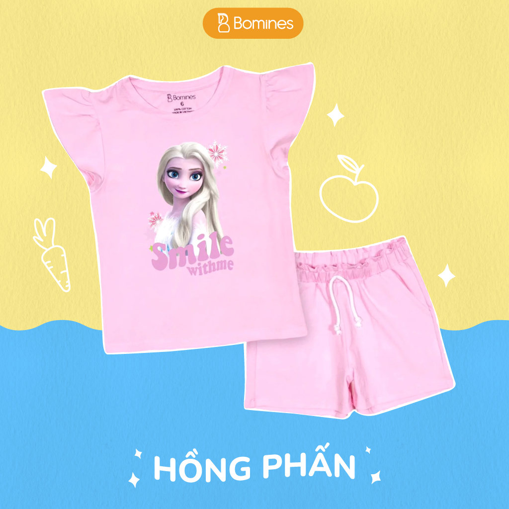 Đồ bộ bé gái Elsa Bomines, bộ short hè thun cotton thoáng mát cho bé 3-10 tuổi khoảng 12-30kg DBSBGELSASMILE