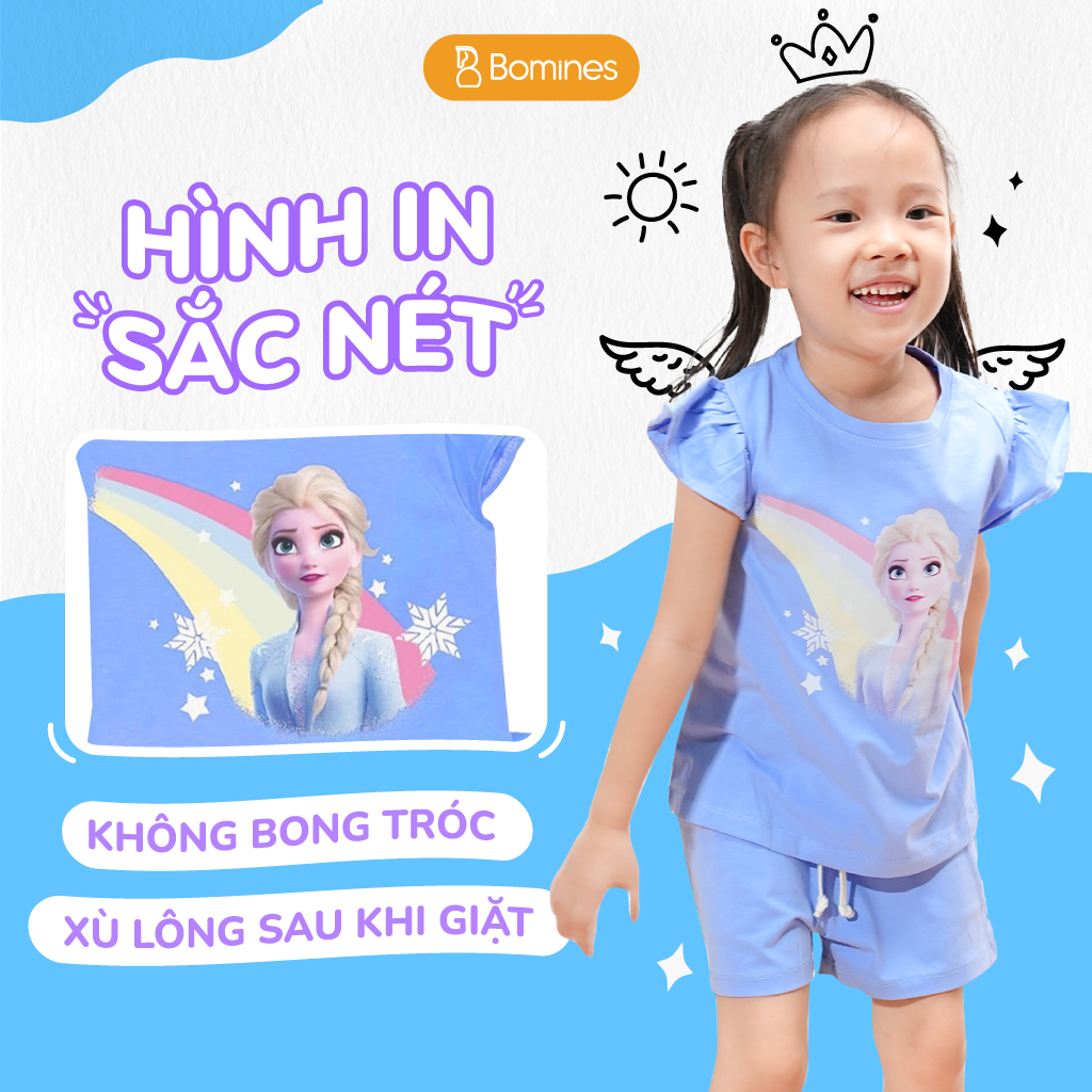 Đồ bộ bé gái Elsa cầu vồng Bomines, bộ short hè thun cotton thoáng mát cho bé  3-10 tuổi khoảng 12-30kg DBSBGELSACAUVONG