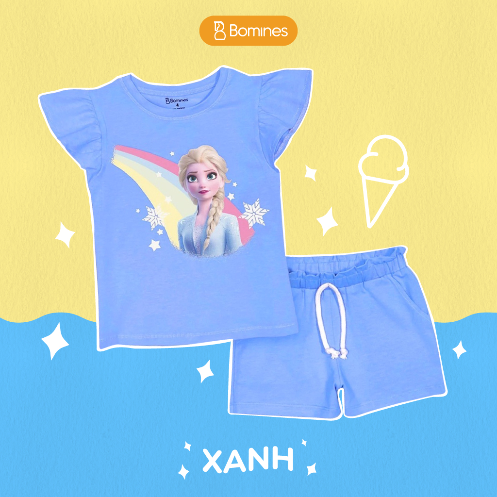 Đồ bộ bé gái Elsa cầu vồng Bomines, bộ short hè thun cotton thoáng mát cho bé  3-10 tuổi khoảng 12-30kg DBSBGELSACAUVONG