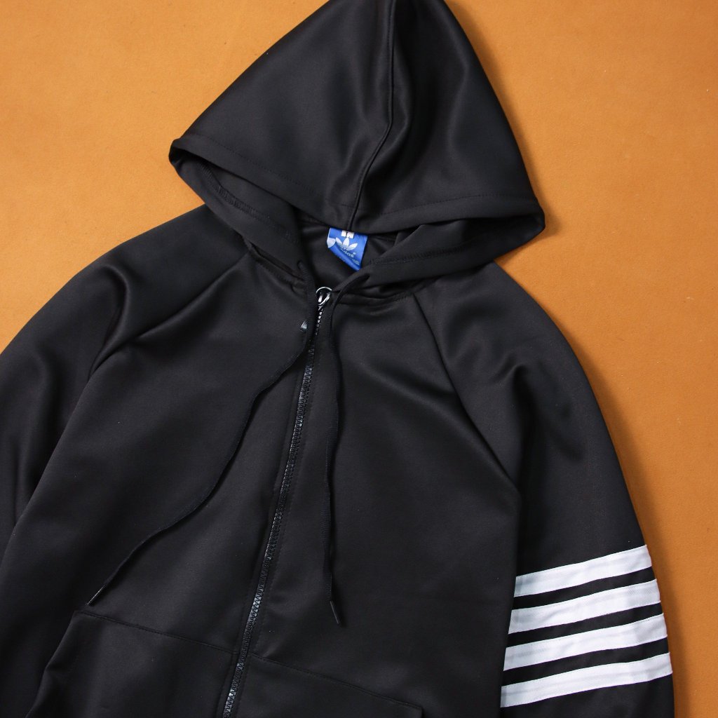 Áo Khoác Nam Nữ 2 Da Dầy Dặn Co Giãn Nón Rộng Tay Chạy 4 Sọc Mặc Tránh Nắng Thu Đông .TM