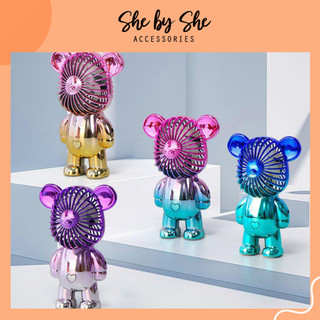 Quạt mini cầm tay gấu Bearbrick Shebyshe quạt tích điện mini để bàn decor siêu dễ thương có sạc USB tiện lợi mang đi