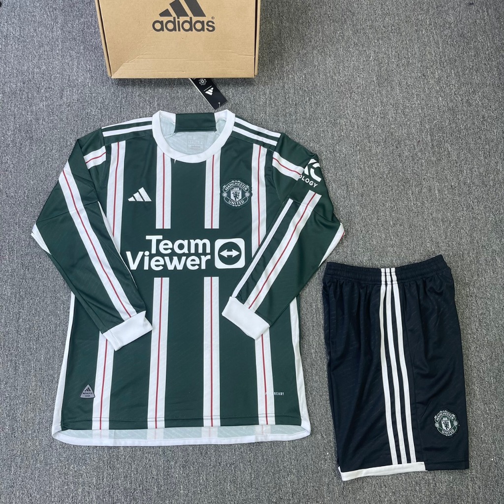 Áo Bóng Đá CLB Manchester United, Áo Đá Banh Mu Sân Nhà 2023/20224 - Tay Dài Quần Đen - Vải Polyester Gai Thái