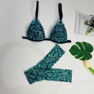 Bộ đồ lót nữ màu xanh mút đệm mỏng quần chữ Y hàng thiết kế ALA BRALETTE