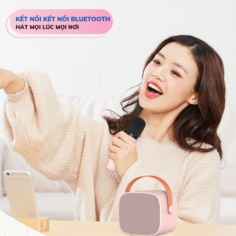 Loa bluetooth mini karaoke kèm 2 mic không dây công suất 5W - Bảo hành chính hãng 06 Tháng