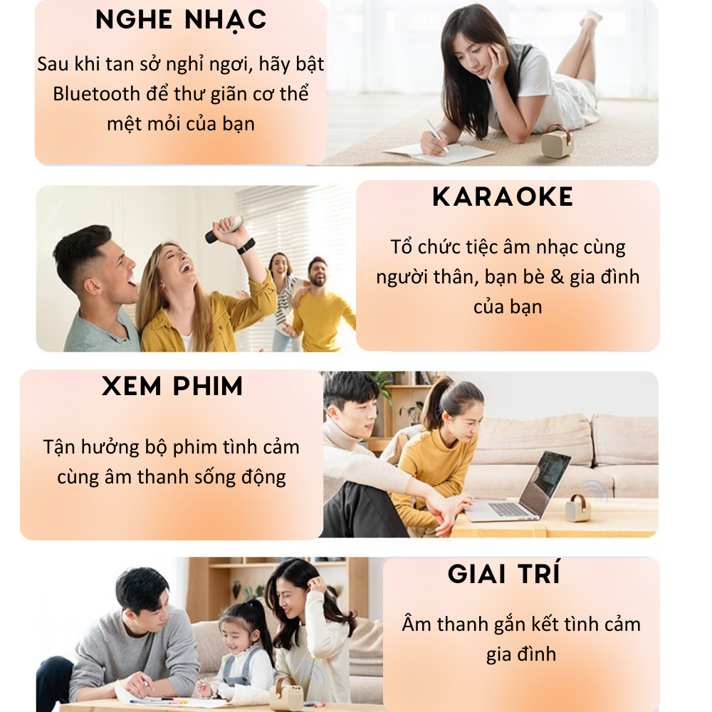 Loa bluetooth mini karaoke kèm 2 mic không dây công suất 5W - Bảo hành chính hãng 06 Tháng