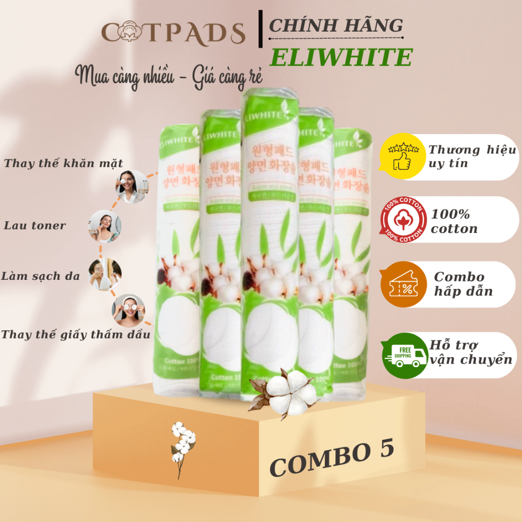 Bông tẩy trang mỏng ELIWHITE 150 Miếng