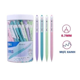 Hộp 50 bút bi bấm deli eq03336 ngòi 0.7mm - mực xanh