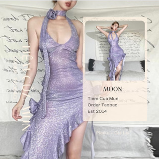 Đầm bling bling tím kiểu dáng vintage