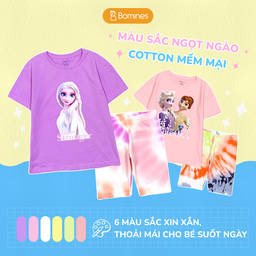 Đồ bộ bé gái công chúa Elsa BOMINES, chất thun cotton, tay ngắn cho bé 3- 10 tuổi, 12- 30kg DBLBGELSAQUANLOANG