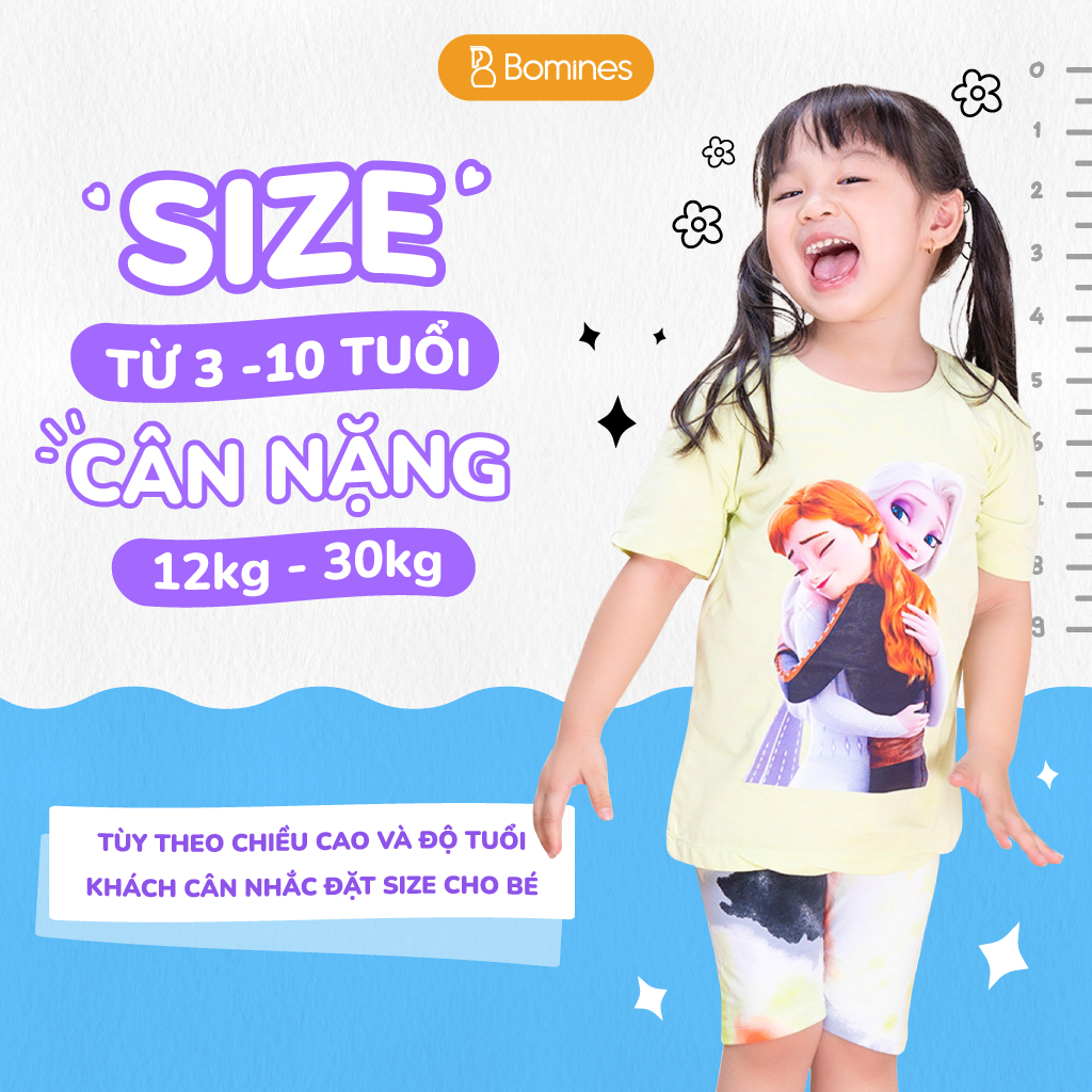 Đồ bộ bé gái công chúa Elsa BOMINES, chất thun cotton, tay ngắn cho bé 3- 10 tuổi, 12- 30kg DBLBGELSAQUANLOANG