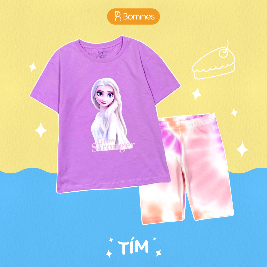Đồ bộ bé gái công chúa Elsa BOMINES, chất thun cotton, tay ngắn cho bé 3- 10 tuổi, 12- 30kg DBLBGELSAQUANLOANG