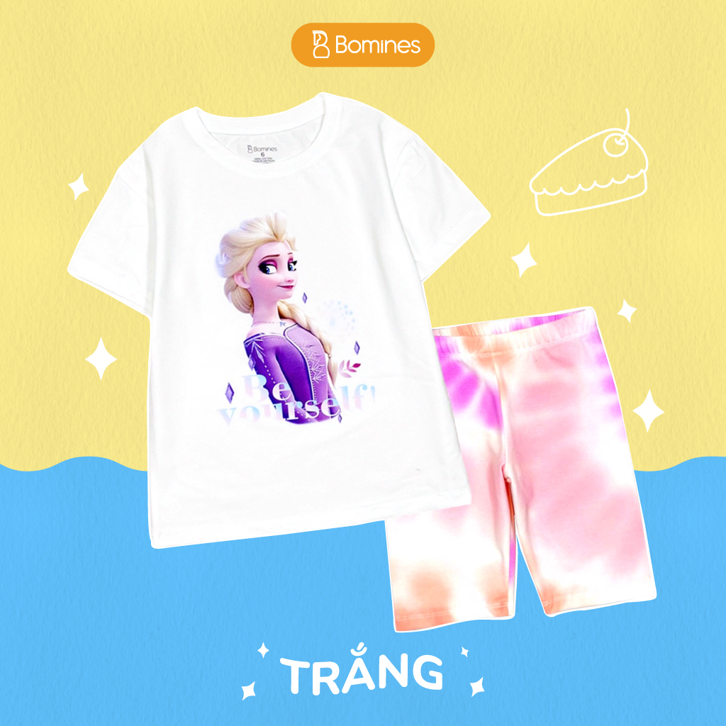 Đồ bộ bé gái công chúa Elsa BOMINES, chất thun cotton, tay ngắn cho bé 3- 10 tuổi, 12- 30kg DBLBGELSAQUANLOANG