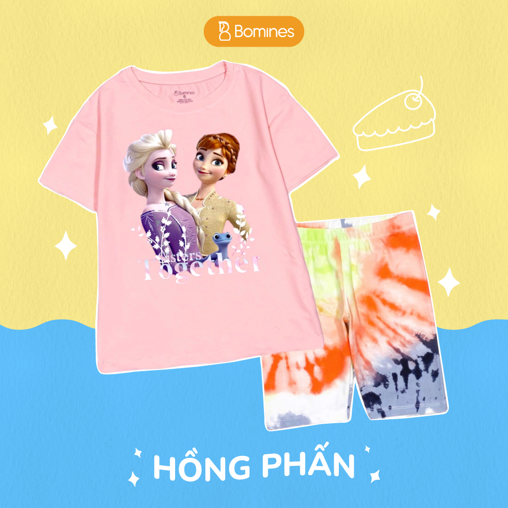 Đồ bộ bé gái công chúa Elsa BOMINES, chất thun cotton, tay ngắn cho bé 3- 10 tuổi, 12- 30kg DBLBGELSAQUANLOANG
