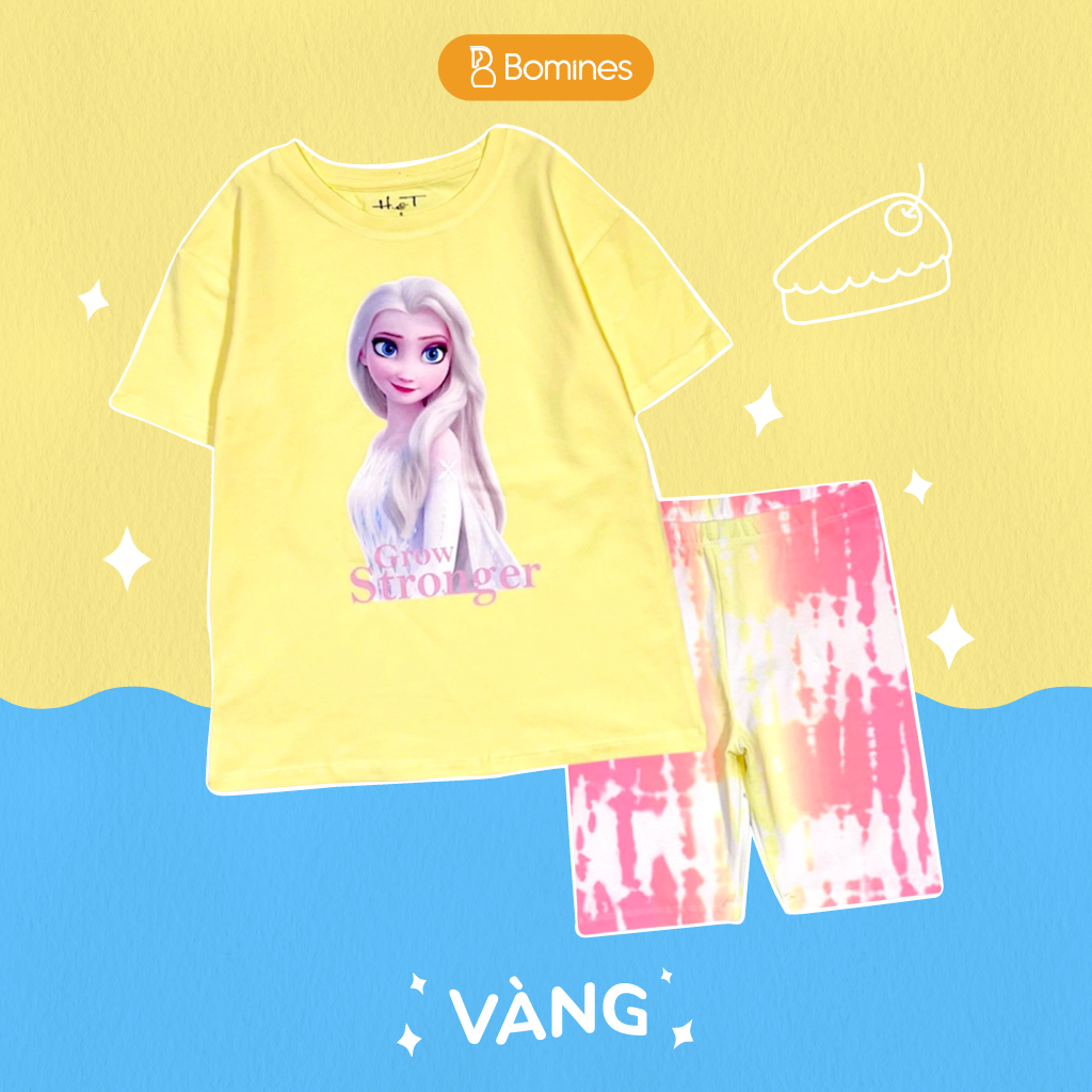 Đồ bộ bé gái công chúa Elsa BOMINES, chất thun cotton, tay ngắn cho bé 3- 10 tuổi, 12- 30kg DBLBGELSAQUANLOANG