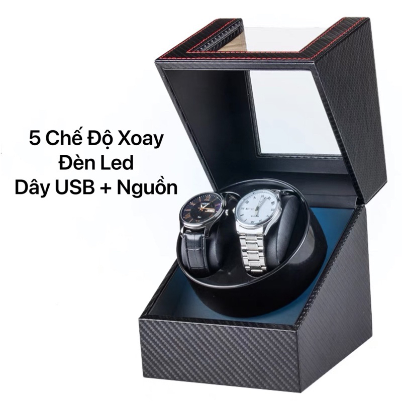 Hộp Xoay Đồng Hồ Cơ 2 Chiếc Mẫu Mới 2023 Có Đèn Led 5 Chế Độ Xoay