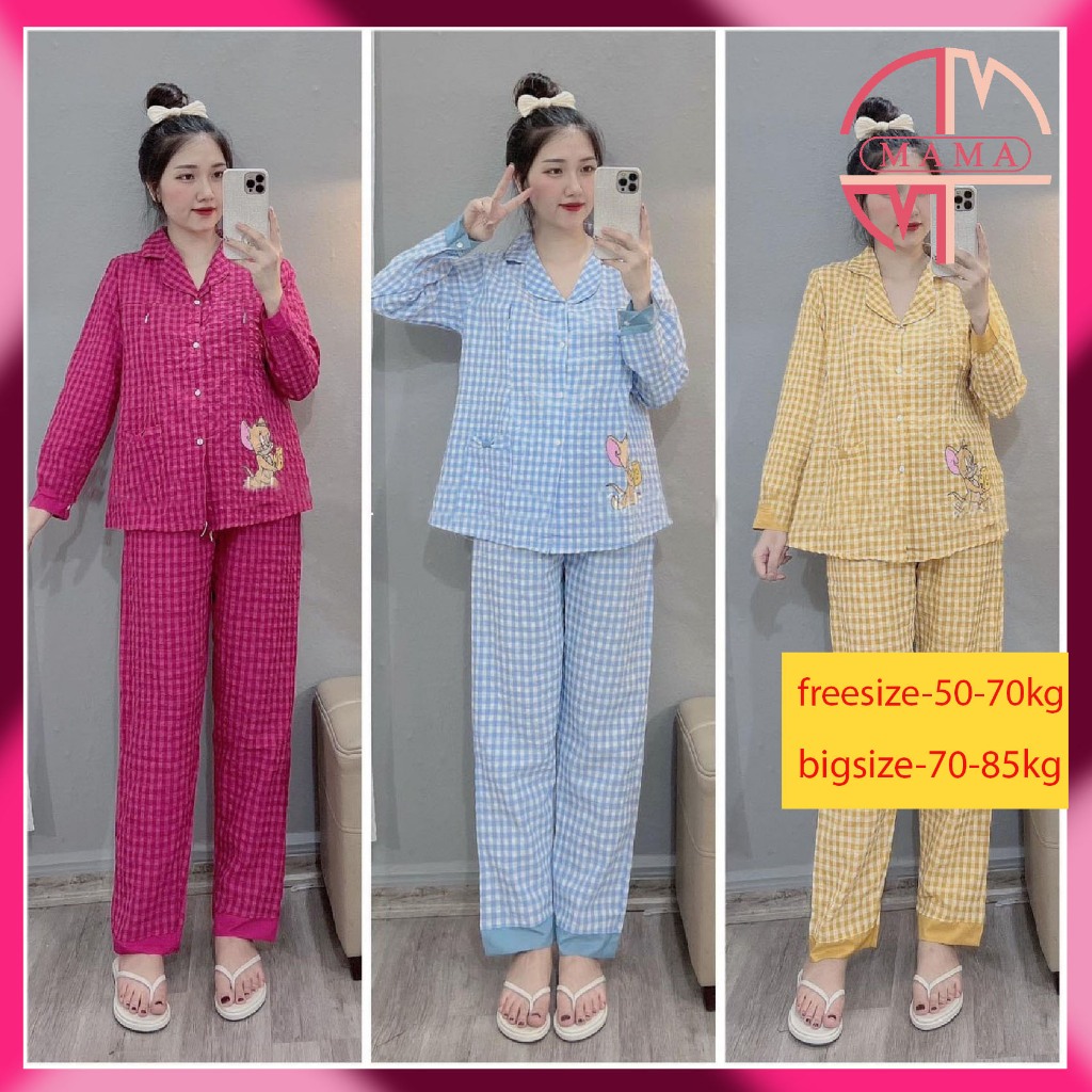 Bộ bầu - bộ sau sinh - ( PIZAMA - KRO Chuột ReRy - Dài ) - chất liệu kte Lụa Mềm - kiểu mới thời trang