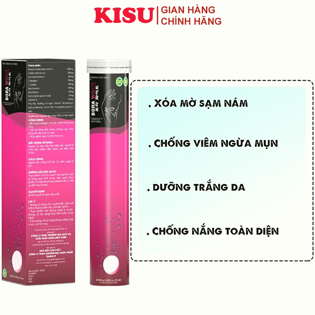 Viên Sủi Trắng Da Hết Nám Tàn Nhang Cam Kết Hiệu Quả Sau 1 Tháng - Viên Sủi Trắng Da Bora White