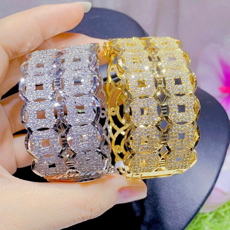 Vòng tay hoạ tiết kim tiền đính đá cz nhân tạo siêu sáng Kami