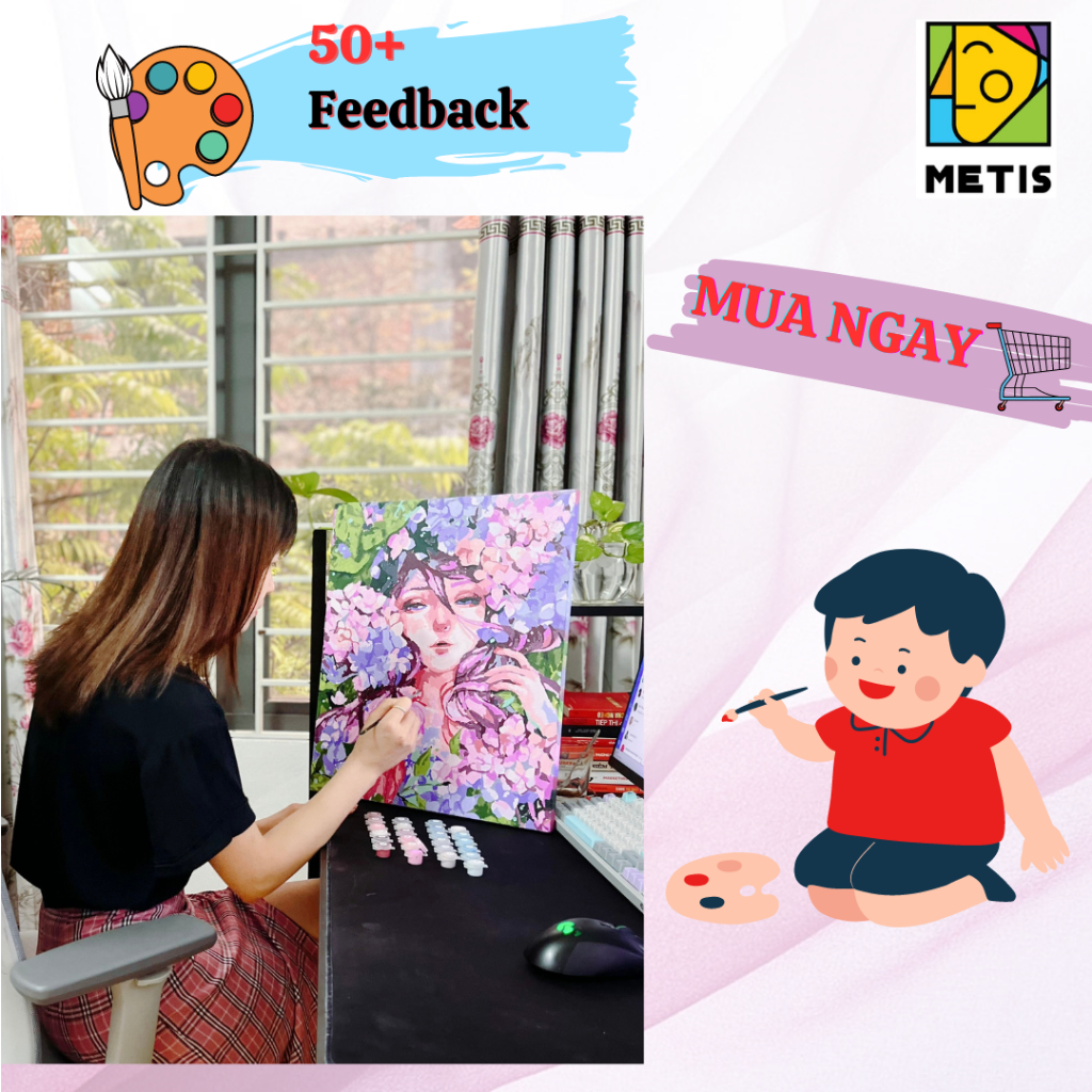 50+Mẫu tranh tô màu số hoá Metis đồng giá đầy đủ phụ kiện, căng khung sẵn màu chuẩn