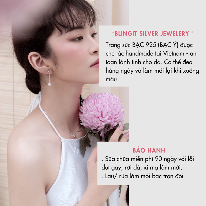 Bông tai bạc nữ BLINGIT kiểu rơi hình mặt trời phong cách trang sức khuyên tai bạc 925 Ý cao cấp thiết kế - BIBT522