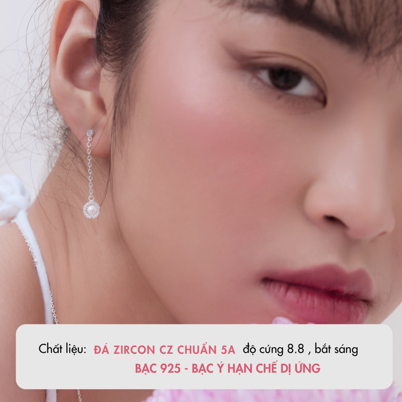 Bông tai bạc nữ BLINGIT kiểu rơi hình mặt trời phong cách trang sức khuyên tai bạc 925 Ý cao cấp thiết kế - BIBT522