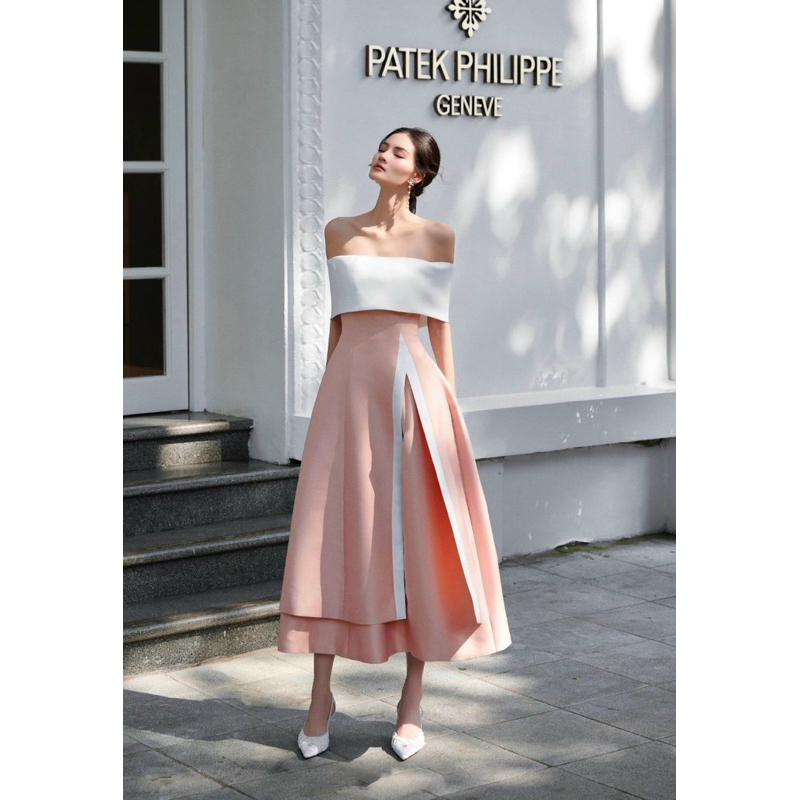 Đầm dự tiệc trễ vai dáng dài xẻ tà BT251