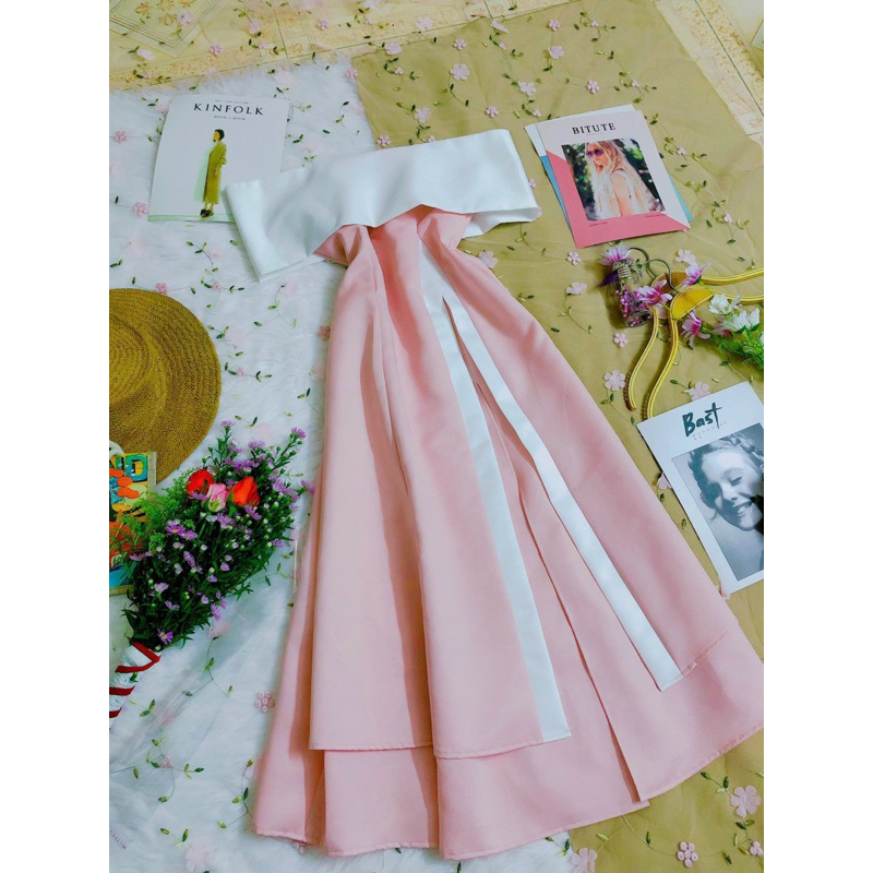 Đầm dự tiệc trễ vai dáng dài xẻ tà BT251