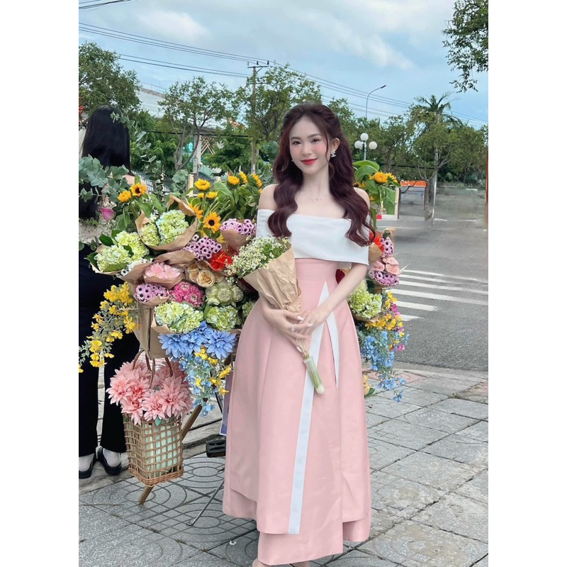 Đầm dự tiệc trễ vai dáng dài xẻ tà BT251