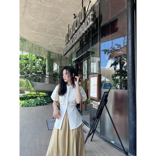 ĐẦM MIDI TAY VOAN TRẮNG