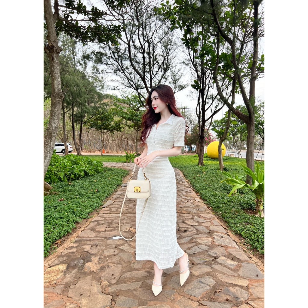 Đầm váy nữ body cổ sơ mi chất xô 2 lớp xinh xắn dành cho các nàng diện đi tiệc, đi chơi, thời trang nữ