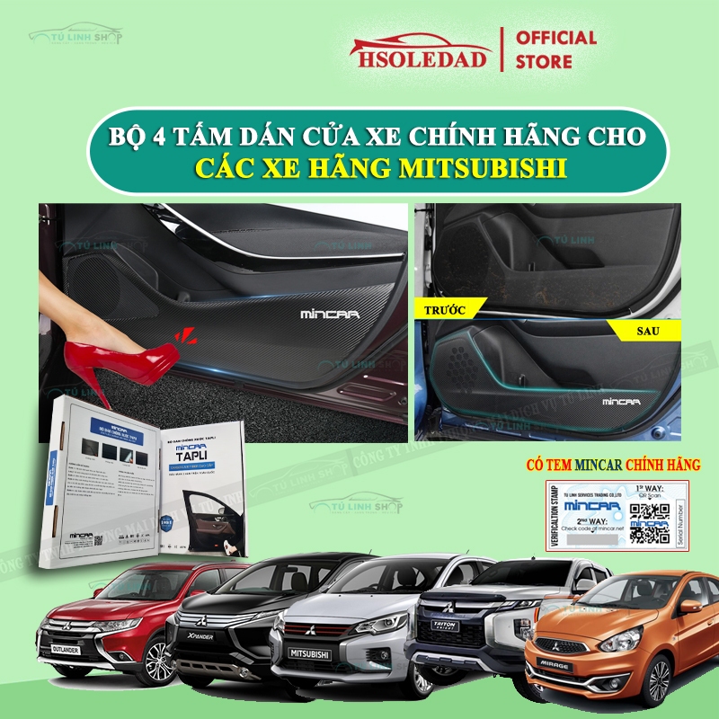 Bộ 4 Tấm dán Tapli xe Mitsubishi XPANDER, Outlander, Attrage, Grandis, Mirage, Pajero, Triton bằng Carbon Air Fiber