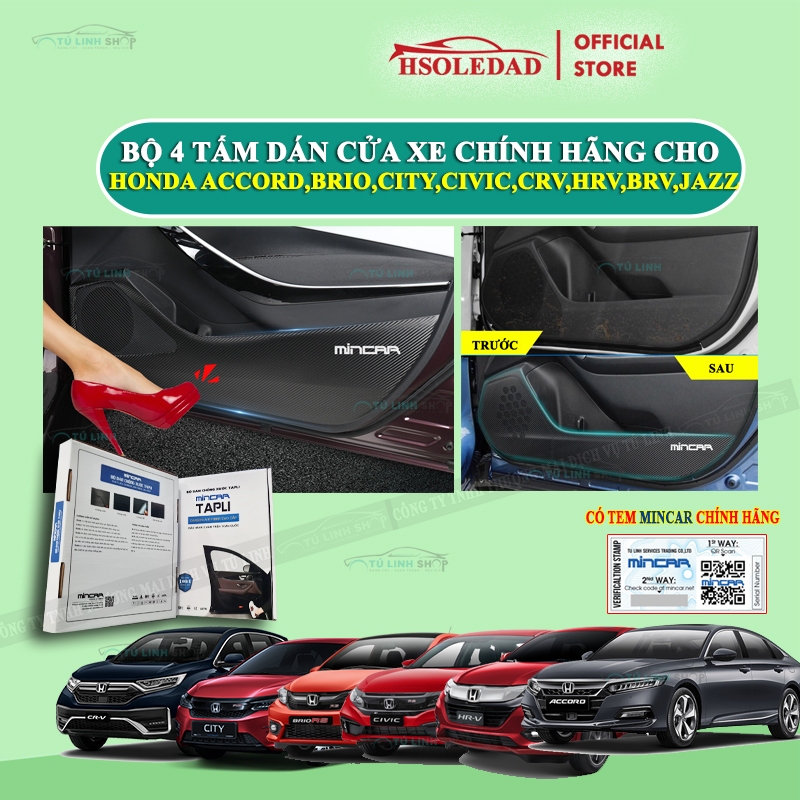 Bộ 4 Tấm dán Tapli xe Honda CRV, Accord, Brio, BRV, City, Civic, HRV, Jazz bằng Carbon Air Fiber cao cấp