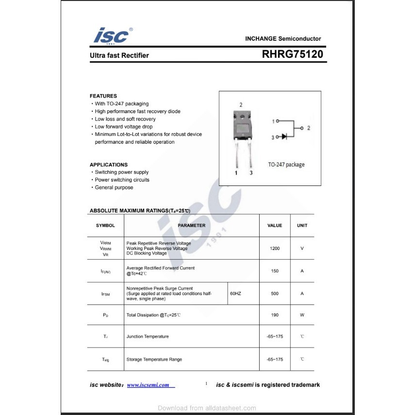 Diode 60EPS12 60A 1.200V; RHRG75120 75A 1.200V; IXYS DSEI 60-06A DSEI 60-06A 60A 600V; RHRG75120 75A 1.200V