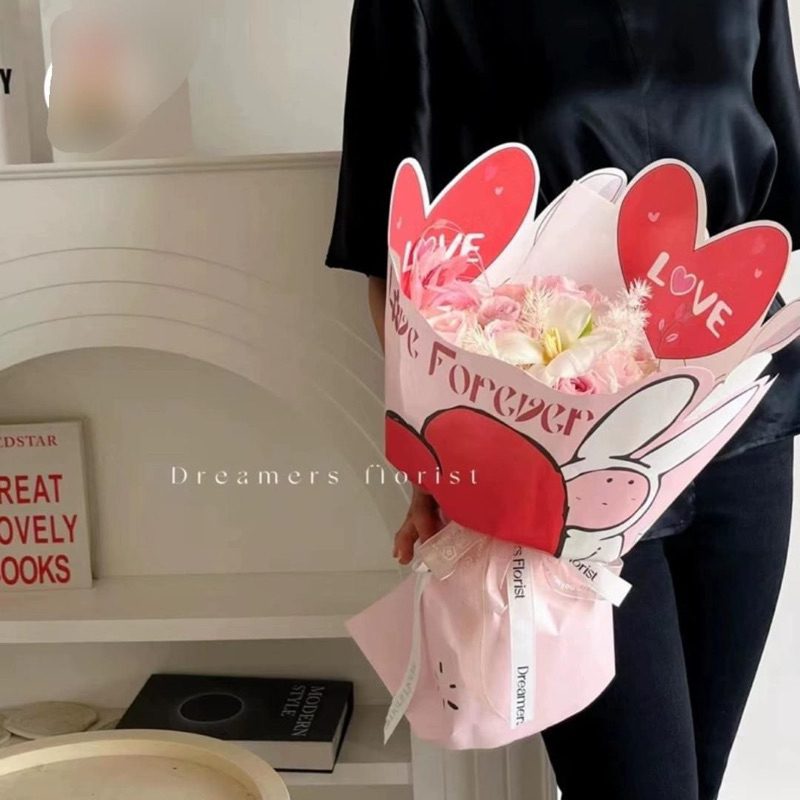 Giấy Gói Hoa Hình Thỏ Dễ Thương