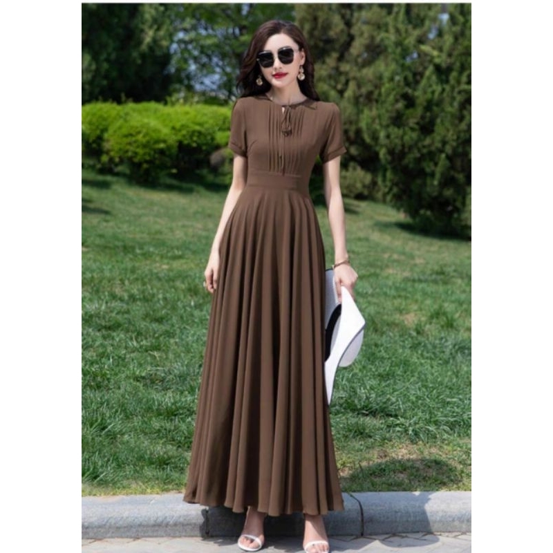 ĐẦM  MAXI XÒE PHỐI XẾP LI 2066