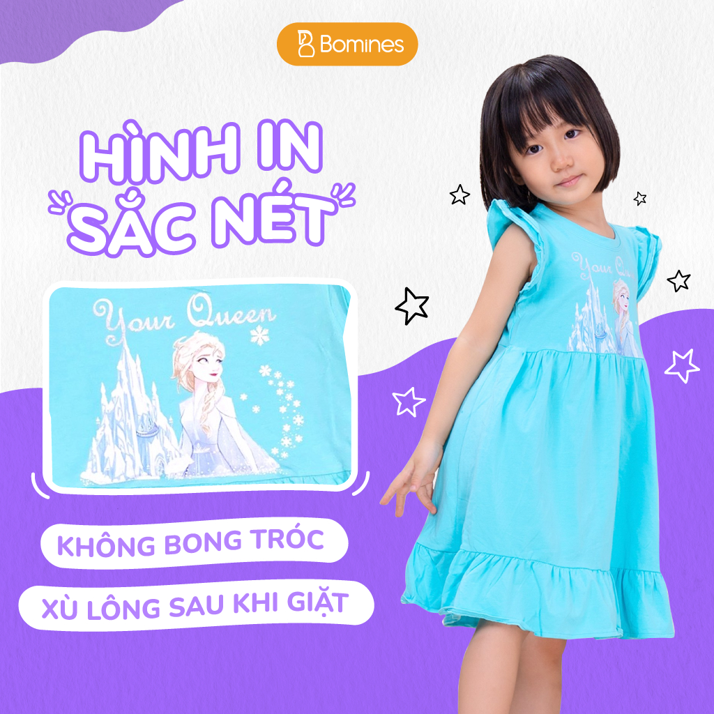 Váy bé gái công chúa Elsa BOMINES babydoll tay cánh tiên 100% cotton cho bé 3-10 tuổi khoảng 12- 30kg DTNBGELSABABYDOLL