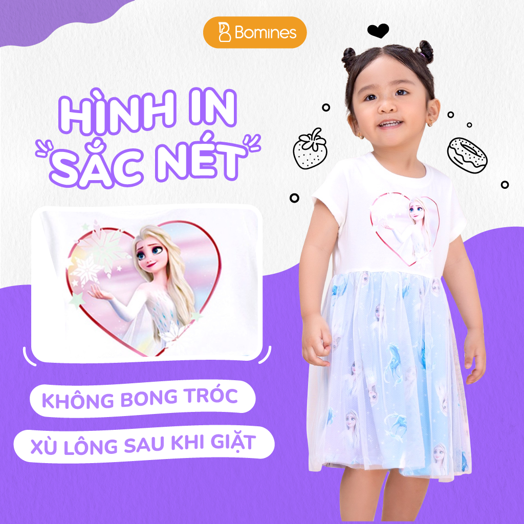 Váy bé gái công chúa Elsa BOMINES họa tiết xinh xắn cho bé 3-10 tuổi khoảng 12- 30kg DTNELSATRAITIM3D