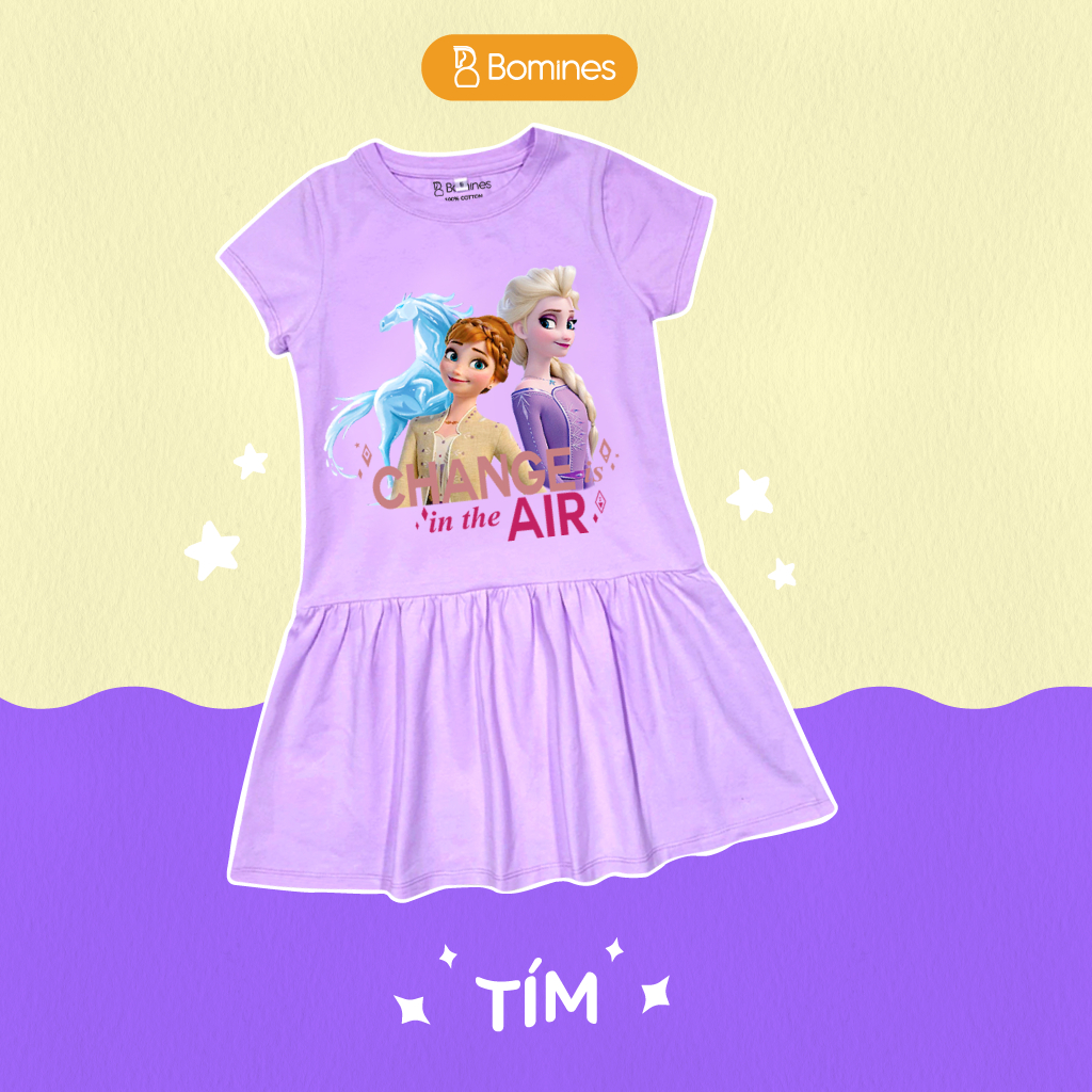 Váy bé gái công chúa Elsa BOMINES, cotton thoáng mát đủ size cho bé 3- 10 tuổi, 10- 30kg DTNELSANHIEUHINH