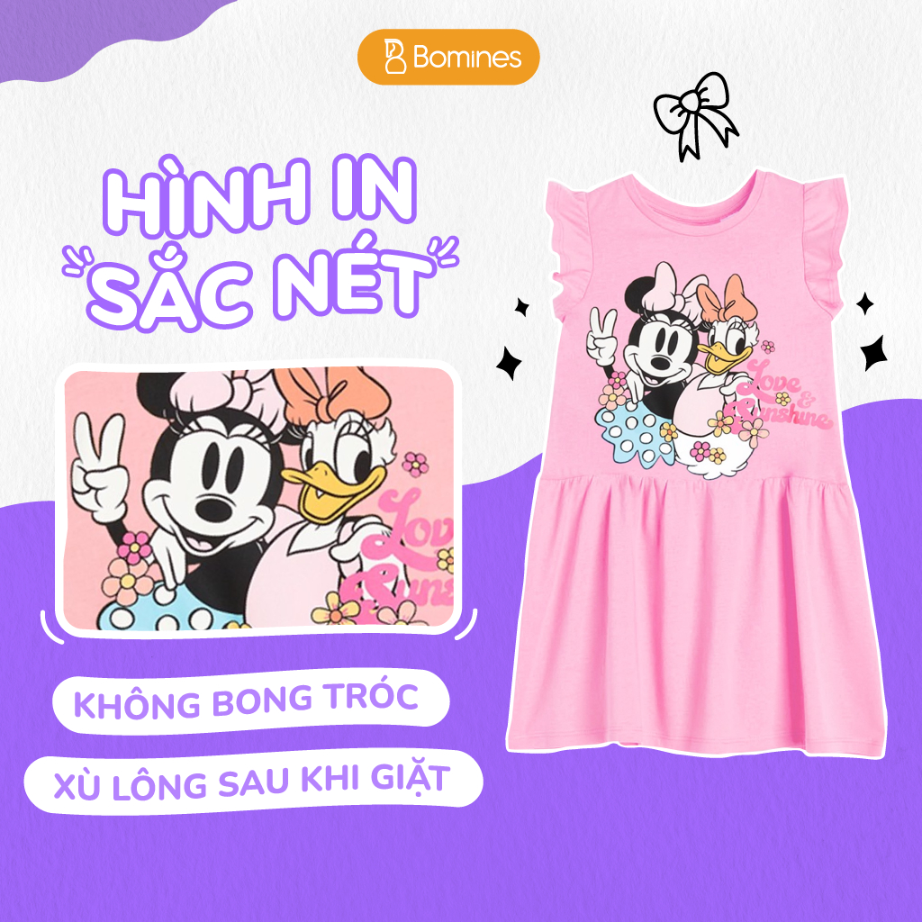 Váy cho bé gái Minnie Daisy Bomines, Đầm hè cotton tay cánh tiên cho bé 3-12 tuổi khoảng 13-36kg DTNMINNIEDAISY